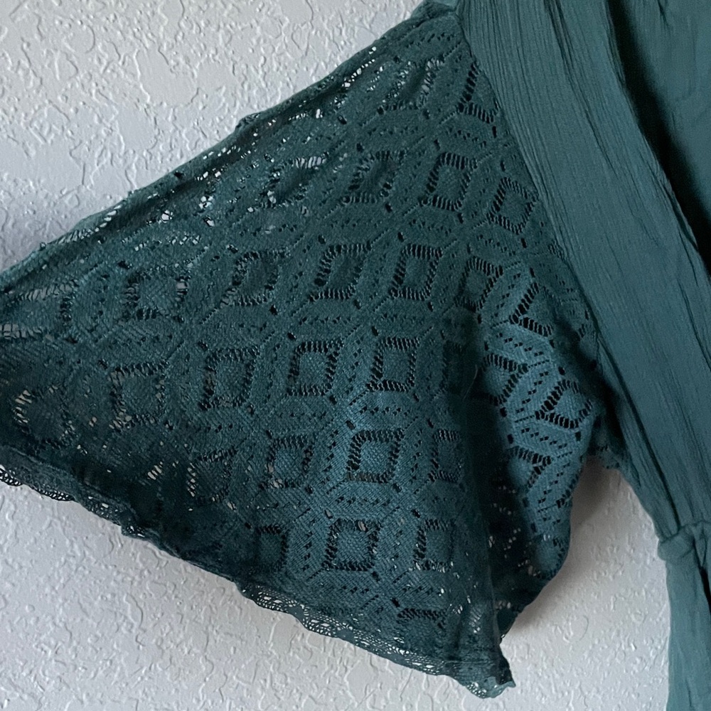 Angela Jumpsuit Dried Pine Crochet Jumper S Evergreen Firest Green Flowy - Picture 4 of 15
